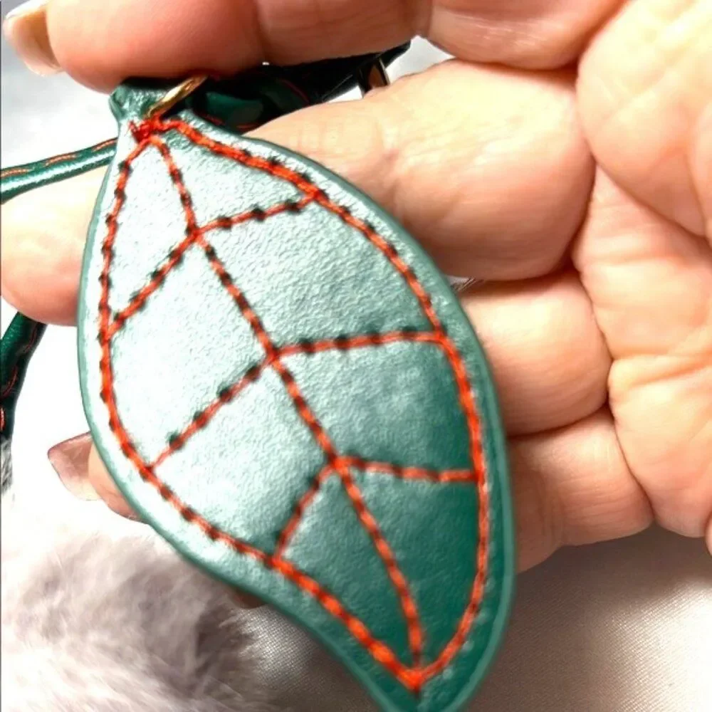Gray and Green Cherry Pom Pom Keychain